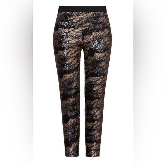 BCBGMAXAZRIA Dena Green and Black Camo Sequin Leggings Size Small - Picture 2 of 10